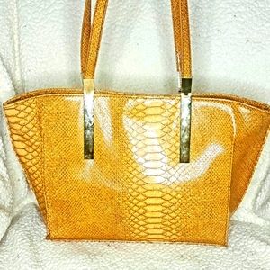Gianni Bini Bags | Bini Faux Leather Snake Print Tote In Golden Mustard Color